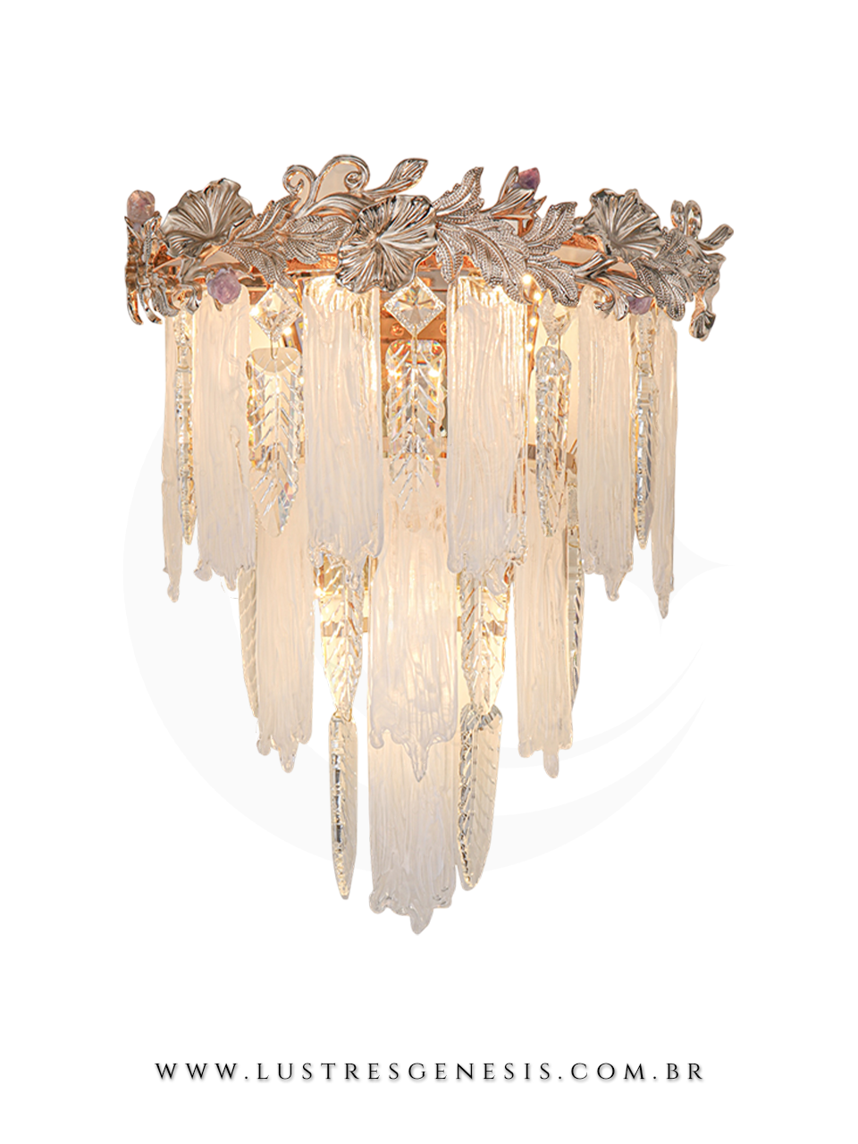Luminaria Arandela de Cristal Dourado 35x40cm, Salas, Quarto, Cabeceira, Lavabo, Escadas, Hall, Living